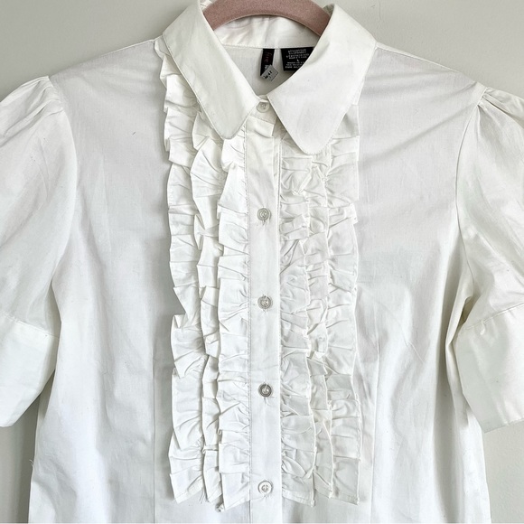 Fire Los Angeles White Short Puffy Sleeves Button Down Shirt with Ruffles - Picture 2 of 16